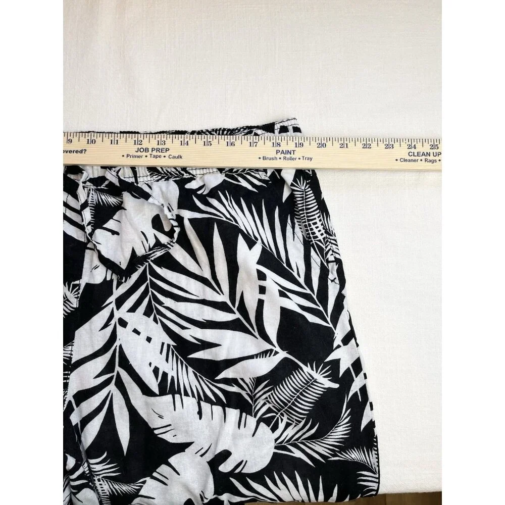 Serra‎ Linen Blend Pants Women’s Sz XL Tropical Print Black White Pull On Crop